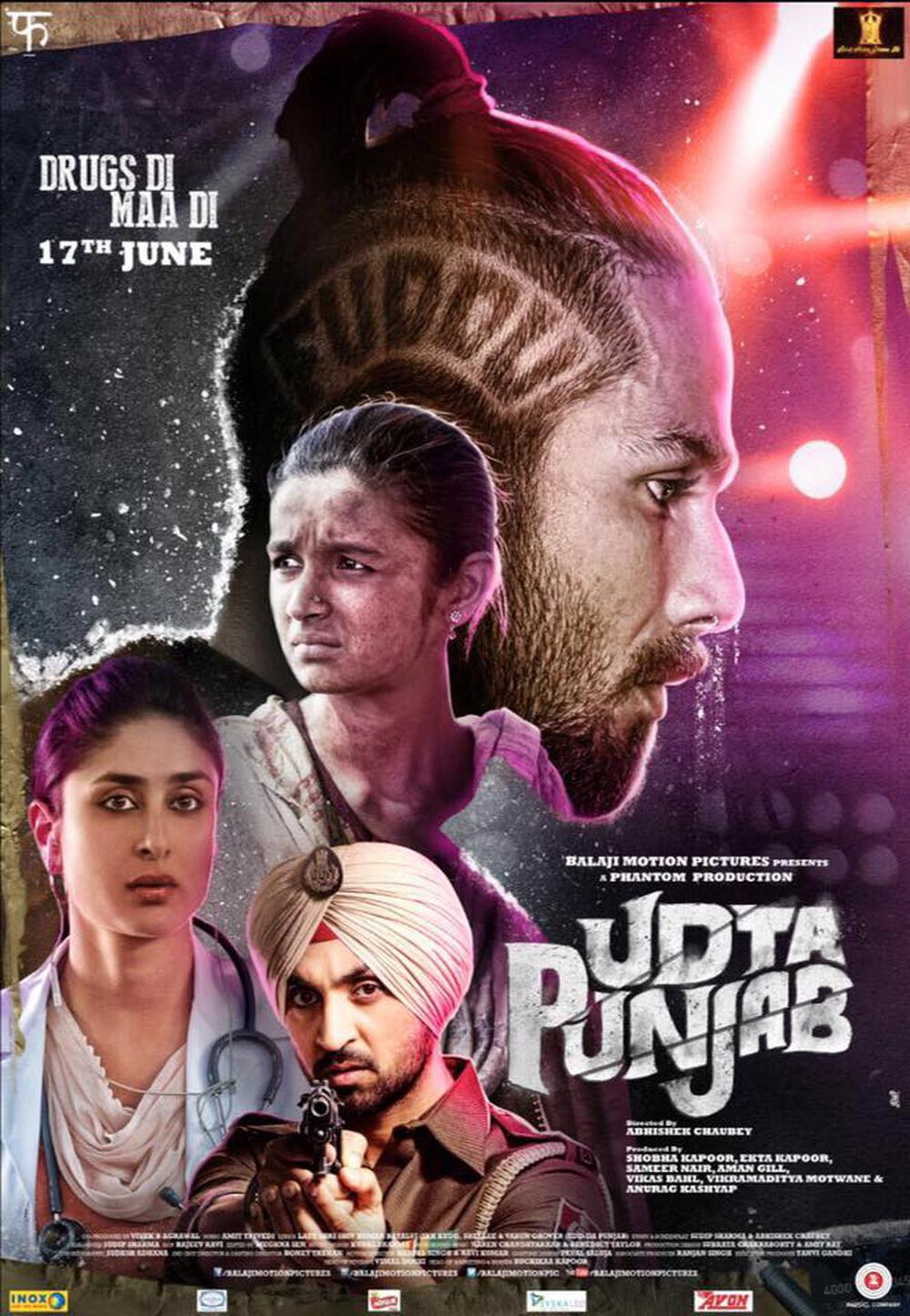 Udta Punjab Poster starring Alia Bhatt, Shahid Kapoor, Diljit Dosanjh, Kareena Kapoor