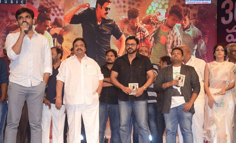 Venkatesh, Lavanya Tripathi, Ghibran and director Maruthi at Babu Bangaram Audio Launch Stills