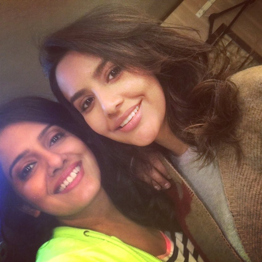 Priya Anand, Vishakha Singh on the sets of Fukrey Returns