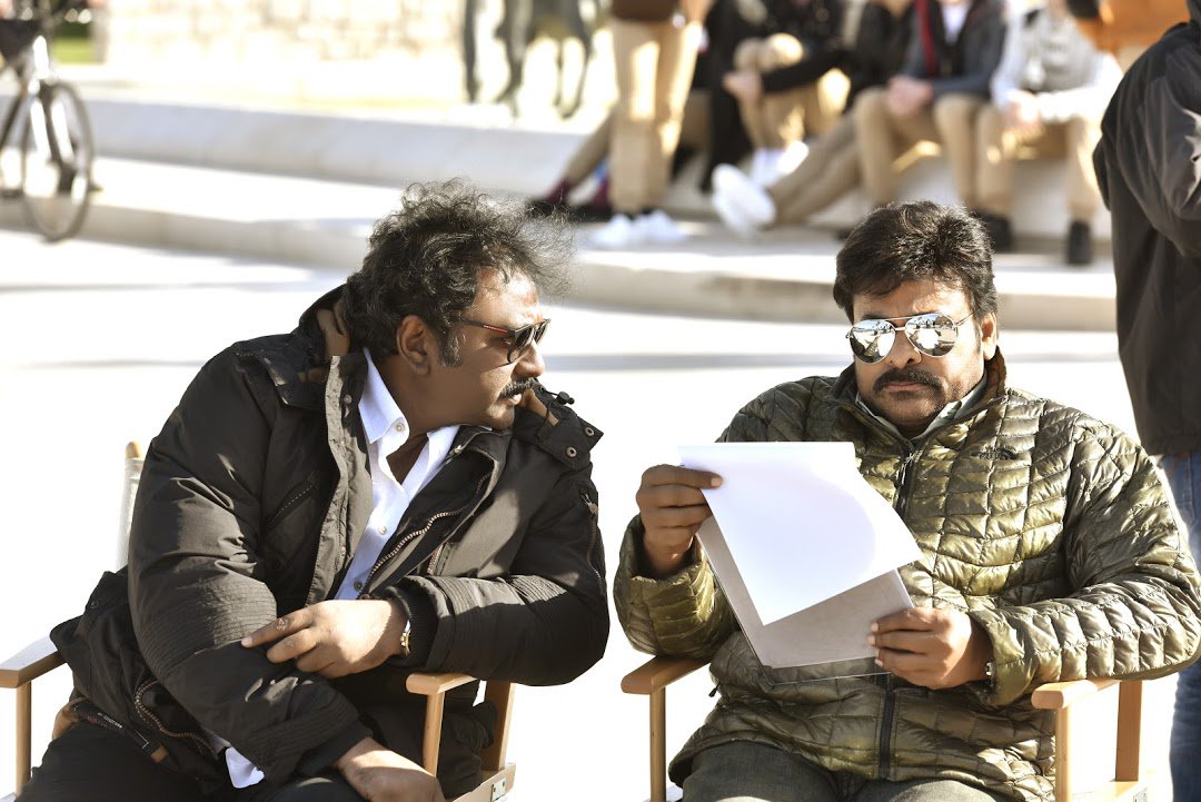 Chiranjeevi, Director V. V. Vinayak on the sets of Khaidi No. 150 Stills