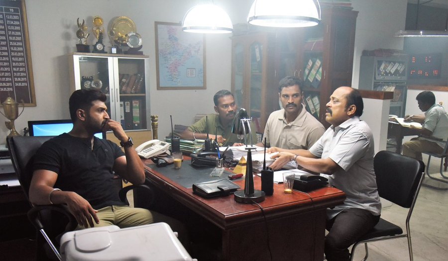Arun Vijay and Thambi Ramaiah on the sets of Kuttram 23