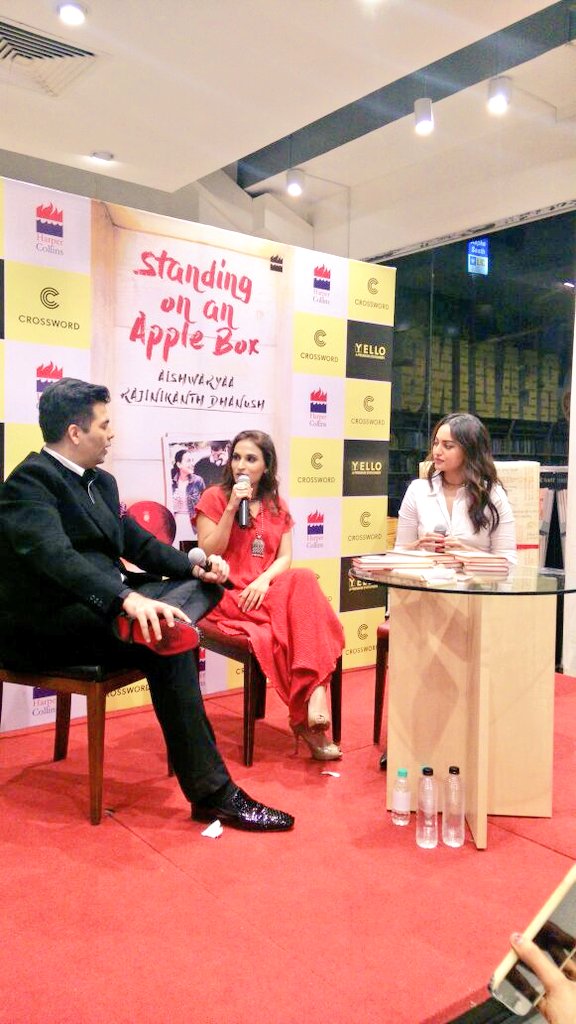Karan Johar, Sonakshi Sinha at the Aishwarya R. Dhanush's Standing On An Apple Box book launch
