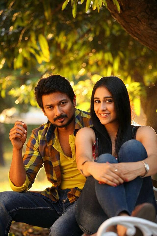 Udhayanidhi Stalin, Regina Cassandra on the sets of Saravanan Irukka Bayamaen