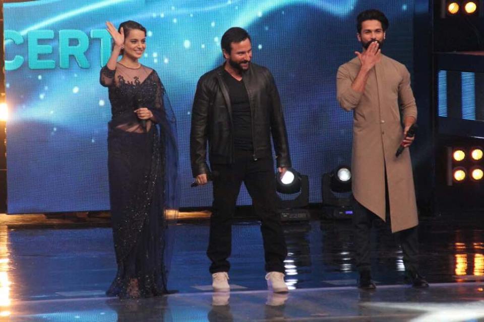 Shahid Kapoor, Kangana Ranaut and Saif Ali Khan promote Rangoon on Indian Idol Sets
