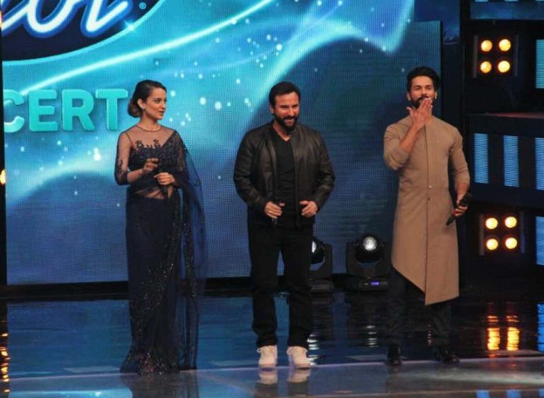 Shahid Kapoor, Kangana Ranaut and Saif Ali Khan promote Rangoon on Indian Idol Sets