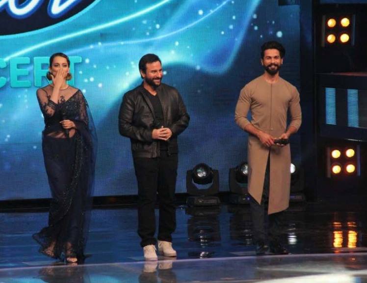 Shahid Kapoor, Kangana Ranaut and Saif Ali Khan promote Rangoon on Indian Idol Sets