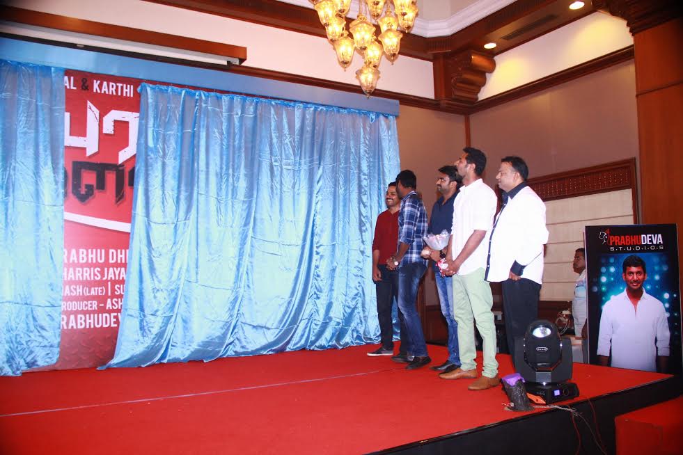 Karuppu Raja Vella Raja Movie Launch Stills | Karthi, Vishal, Director Prabhu Deva, Producer K Ganesh, Director A.L. Vijay