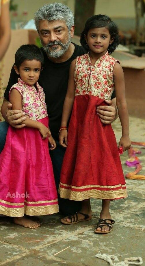 Stunning Actor Ajith with kids Images.
