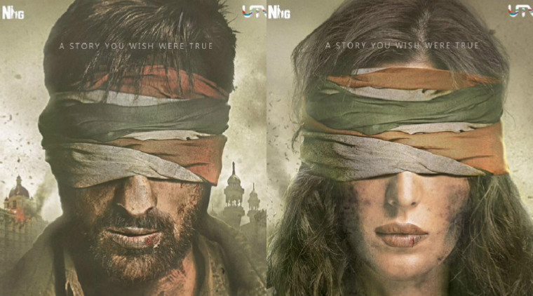 First Look of Katrina Kaif and Saif Ali Khan Blindfolded In Tricolor On Phantom Poster