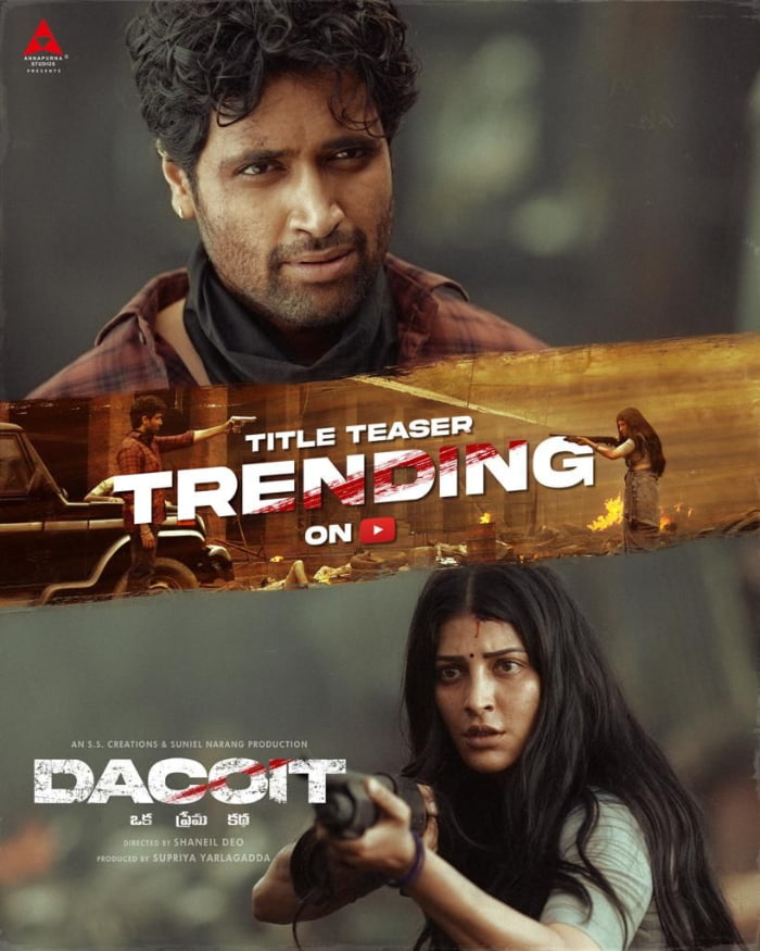 The upcoming film starring Shruti Haasan and Adivi Sesh is named \"Dacoit.\"