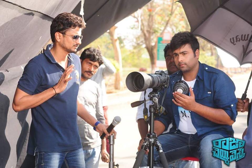 Actor Nara Rohith and Director Pradeep on the sets of Raja Cheyyi Vesthe